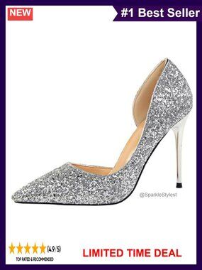 Sparkly Glitter High Heels Pumps Stiletto Closed Toe Women's Shoes